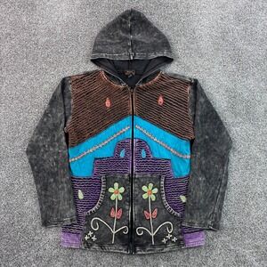 Vintage Y2k Rising International Hoodie Womens XL Embroidered Goblincore Artsy